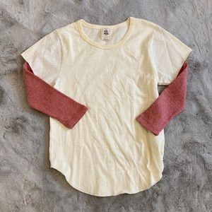 Free people woman’s size xs cream & pink 2 in one long sleeved shirt